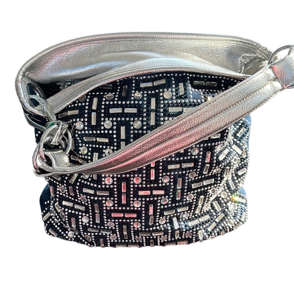 Rhinestone denim shoulder bag